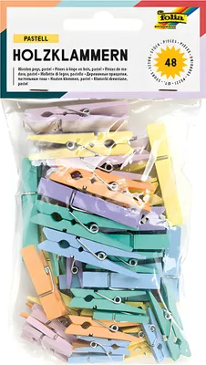 Produktbild von folia Holzklammern "Pastell" 3 Größen sortiert 48 Stück