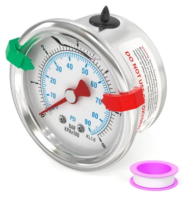 Manometer 0-6 bar, 1/8" BSP, 1,5" Zifferblatt, Edelstahl, rückseitig montiert