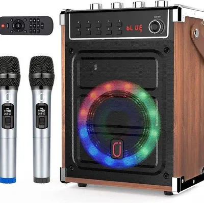 Immagine prodotto di Altoparlante Bluetooth portatile con regolazione del suono, telecomando e illuminazione a LED; supporta scheda TF/USB, ingresso AUX, FM e registrazione