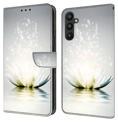 Produktbild von CLM-Tech Hülle kompatibel mit Samsung Galaxy A54 5G - Tasche aus Kunstleder - Klapphülle mit Ständer und Kartenfächern, Lotus Lampe