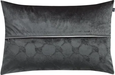 A dark gray decorative pillowcase with a subtle embossed pattern.