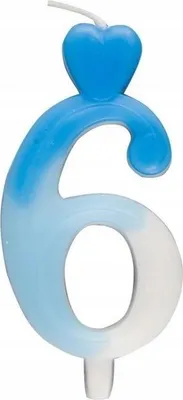 Obrázok produktu pre Sviečka s číslom 6, modrá a biela, 6,5 cm
