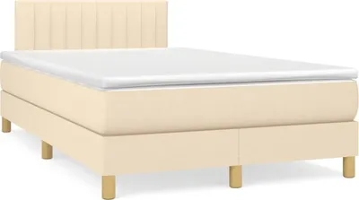 Produktbild von Creme Boxspringbett mit Matratze & LED Creme 120x190 cm Stoff ,Design 2024 Neu