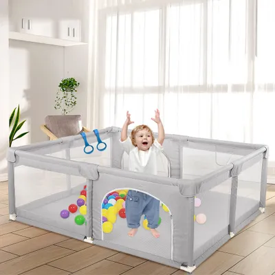 Image de Parc pour bébé 1.5×2m centre d'activité avec sac de rangement et base mat,antidérapante gris clair
