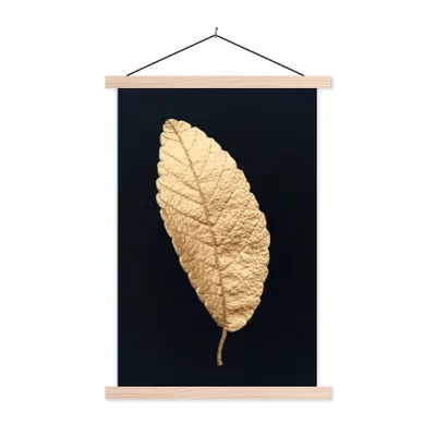 Produktbild von MuchoWow® Textilposter Schwarz und Gold - Blätter - Schwarz - Pflanzen - Luxus 40x60 cm mit holzfarbenen Rahmen - Poster