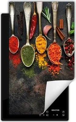Produktbild von DarHaus Herdabdeckplatte 1 teilig 30x52 cm Anti Rutsch Matte Aufrollbar, Gewürze - Löffel
