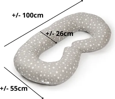 Image de Coussin de grossesse en C pour dormir et allaiter avec housse amovible, gris avec étoiles