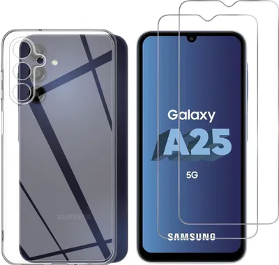 Produktbild von Hülle für Samsung Galaxy A25 5G mit 2 Displayschutzfolien aus Hartglas Phonillico®