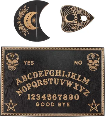 Obrázek produktu pro Dřevěná sada Ouija – klasická deska pro komunikaci s duchy, včetně planchette – pro metafyzické zprávy – spirituální deska – dárky – černá barva