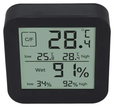 Obrázek produktu pro Teploměr, vlhkoměr, časovač, LCD dotykový displej s podsvícením, oboustranný, pro měření teploty a vlhkosti, vhodný do kuchyně, černý