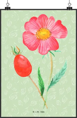 Produktbild von Mr. & Mrs. Panda Bild Blume Hagebutte DIN A2 - Blattgrün - Geschenk, Plakat, Kunstdruck, wanddeko, Schlechte Gedanken, Wandbild, Lebensfreude, drucke, Garten