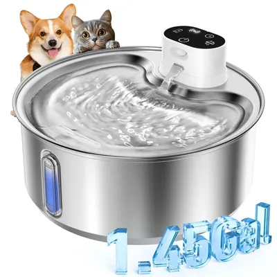 Produktbild von Trinkbrunnen für Hunde & Katzen 5,5 L Edelstahl Kabellos 5000mAh Akku Bewegungsmelder Leise Weiß + 1 Filter