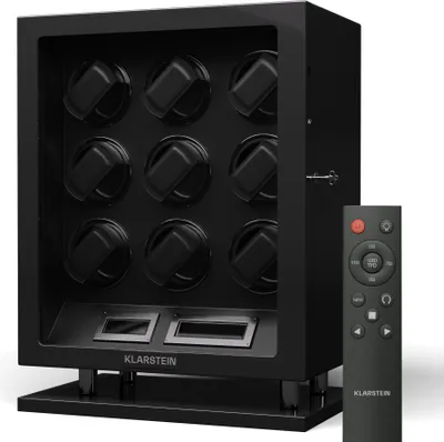 Produktbild von Klarstein Uhrenbeweger für 9 Automatikuhren, mit Acryl-Tür und Schloss, weiße LEDs, 5 TPD Einstellungen, automatischer Watch Winder