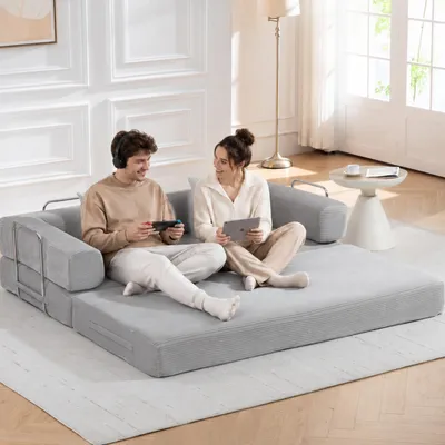 Produktbild von PixelPilot Schlafsofa 2-Sitzer aus Cord, ausklappbar, modular & montagefrei, weich und robust für Wohnzimmer