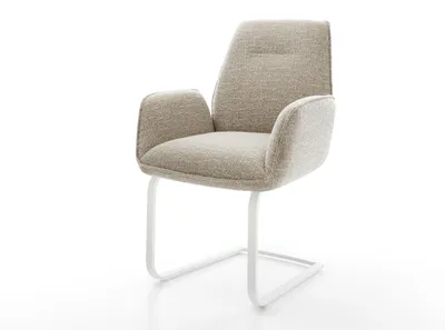 Produktbild von DELIFE Freischwinger Zoa-Flex Webstoff Soft Beige Freischwinger flach Weiß Taschenfederkern
