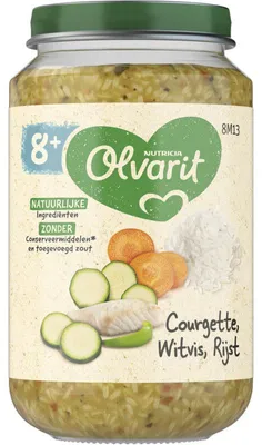 Image de Olvarit Courgette Witvis Rijst Babypuree 200g - Repas riche en nutriments à partir de 8 mois