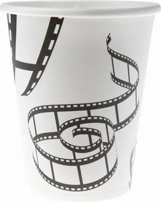 Zdjęcie produktu dla Taśma filmowa kubek Hollywood dekoracja imprezowa 10 sztuk biało-czarny 7,5x9cm -