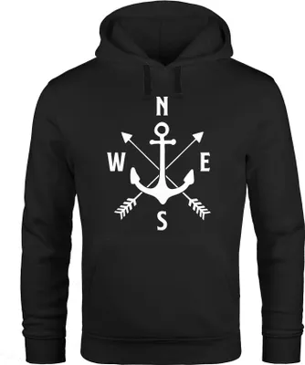 Produktbild von Kapuzen-Pullover Herren Anker Kompass Arrows Hoodie Moonworks® schwarz M
