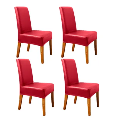 Immagine prodotto di 4 pezzi in ecopelle impermeabile monocolore coprisedia per sala da pranzo, coprisedia universale elasticizzato per sala da pranzo, rosso