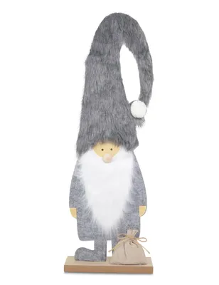 Produktbild von Holz Wichtel Dekofigur "Santa" mit Sack 46 cm Grau | 10136 - Adventsdekoration