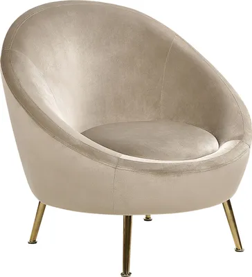 Produktbild von BELIANI Sessel Taupe Samtstoff Rund Ovale Sitzschale mit Goldenen Metallbeinen Glamourös Retro Wohnzimmer Garderobe Cocktailsessel Sitzmöbel