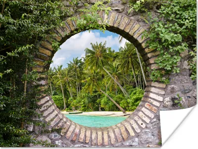 Produktbild von MuchoWow® Poster Durchblick - Palme - Tropen - Strand - Meer 120x90 cm - Wandbild