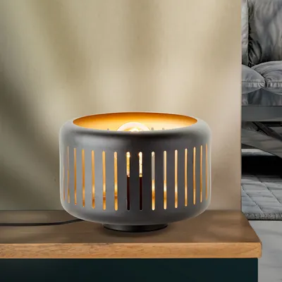 Produktbild von BRILLIANT schwarze Tischlampe TYAS | 19 cm Höhe, Ø 27 cm | 1x E27 max. 60 W | mit Schnurzwischenschalter | Metall