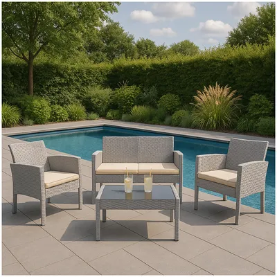 Produktbild von 4-teiliges Polyrattan Lounge-Set mit Tisch Gartenmöbel Set Zita Grau
