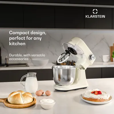 Zdjęcie produktu dla Robot kuchenny Klarstein Bella Evo - 1500 W, misa ze stali nierdzewnej o pojemności 5 l, 12 poziomów, planetarny system mieszania, funkcja pulsacyjna, hak do ciasta i trzepaczka, mikser, robot kuchenny, śmietana