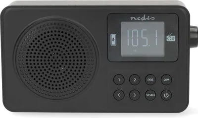 Produktbild von Nedis FM-Radio - Tragbare Ausführung - FM - Akkubetrieben / Stromversorgung über USB - Digital - 2 W - Displaygröße: 1.77 " - Scharz-weiß Monitor - Bluetooth - Kopfhörerausgang - Schwarz