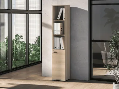 Produktbild von Büroschrank – Kombischrank – Aktenschrank – Bücherregal – ODELIS 04 – Sonoma Eiche – 39 cm – Funktionales Regal mit verschließbarem Stauraum