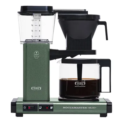 A green Technivorm Moccamaster coffee maker is shown against a white background.