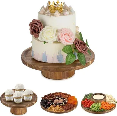 Immagine prodotto di Alzata per torte in legno, rotonda, stile vintage, 29 cm