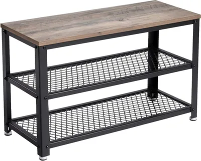 Image de VASAGLE Banc à chaussures, étagère à chaussures avec 2 étagères, espace de rangement pour les chaussures, 73 x 30 x 45 cm, pour l'entrée, le hall, le salon, structure métallique, design industriel
