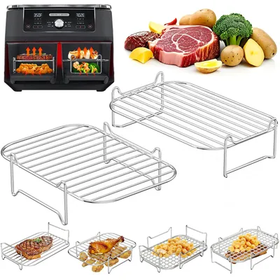 Produktbild von Stapelbarer Grillrost - 2er-Set aus Edelstahl 304 - Zubehör für Doppelkammer-Heißluftfritteusen mit 7,6L bis 10,4L Fassungsvermögen