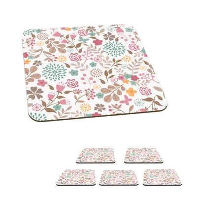 Obrázok produktu pre MuchoWow® Sklenený podtácek Štvorcová sada 6 kusov Kvety - vzory - farby 10x10x0.3cm Podložky pod poháre - podložky pod nápoje - ochrana stolovej