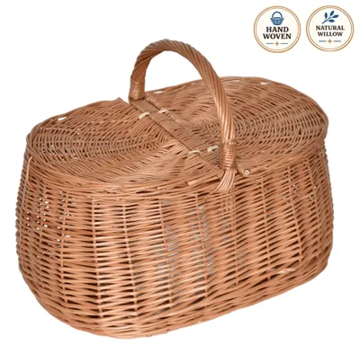 Productafbeelding van Mand voor picknick in de auto, handgemaakt van natuurlijk wilgentenen, 43x28x35 cm