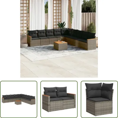 Produktbild von The Living Store 10-tlg. Garten-Sofagarnitur mit Kissen Grau Poly Rattan