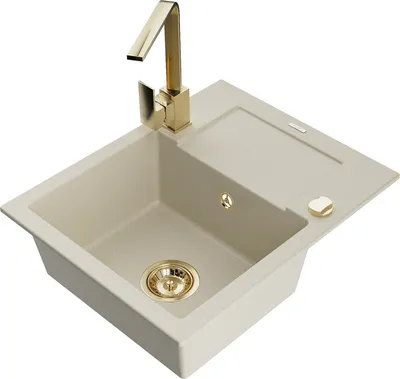 Produktbild von Mexen Enzo 1 Becken-Granitspüle mit Abtropffläche und Mischbatterie Rita, Beige - 6506-69-670300-50