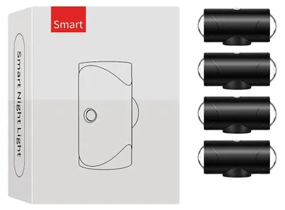 Image de Détecteur de mouvement avec veilleuse, rechargeable, changeant de couleur, noir, lot de 4