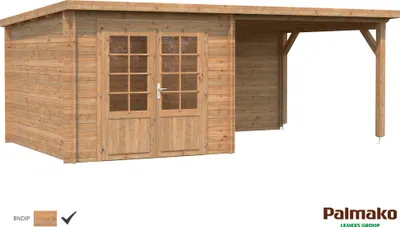 Produktbild von Palmako Gartenhaus Ella 6,9 + 8,2 m² - 28 mm Hellbraun tauchimprägniert