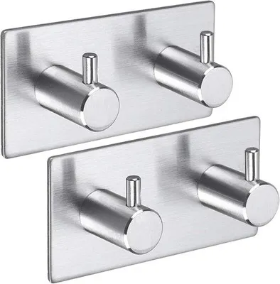 Immagine prodotto di Due ganci da parete autoadesivi - 2 pezzi - per bagno e cucina - impermeabili - 2 in 1 - portasciugamani rettangolari - ganci da bagno extra resistenti - autoadesivi - supporti da parete