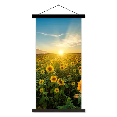 Produktbild von MuchoWow® Textilposter Sonnenuntergang - Blumen - Sonnenblume - Horizont - Landschaft 60x120 cm mit schwarzem Rahmen - Magnete