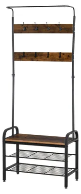 Productafbeelding van HOMCOM Garderobe met schoenenrek en kledingrek, voorzien van 8 haken, MDF, zwart