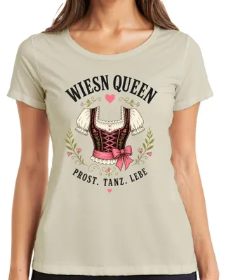 Immagine prodotto di Wiesn Queen, abito tradizionale (Dirndl), camicia da uomo (Trachtenshirt), pantaloni in pelle (Lederhose), maglietta da donna, colore: naturale, taglia: XL