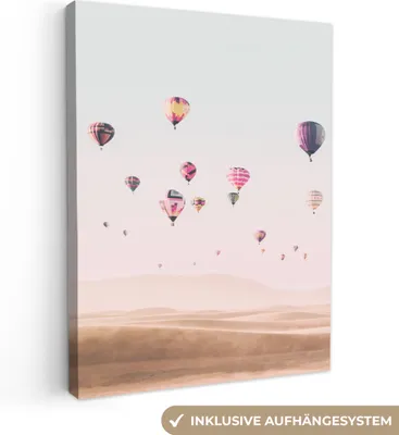 Produktbild von MuchoWow® - Leinwandbilder - Heißluftballon - Wüste - Himmel - Landschaft - Natur, Wandbild, Wanddeko Bilder Wohnzimmer, 90x120cm