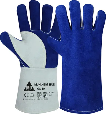 Produktbild von Hase Mühlheim Blue Schweißerhandschuh aus Rindspaltleder Größe 8 6 Stk