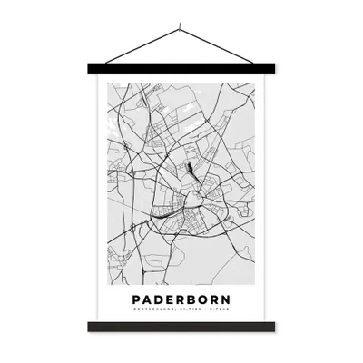Produktbild von MuchoWow® Textilposter Karte - Paderborn - Deutschland - Stadtplan - Karte 60x90 cm mit schwarzem Rahmen - Poster Wohnzimmer