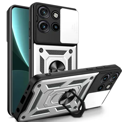 Produktbild von Outdoor Panzer Hülle für Motorola Edge 60 Neo Handyhülle mit Kameraschutz Ringhalter Silber