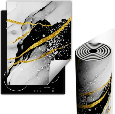 Obrázek produktu pro Krycí desky na sporák, kryt na sklokeramickou desku 40 x 52 cm, protiskluzová rohož, srolovatelná, mramorová, zlatá